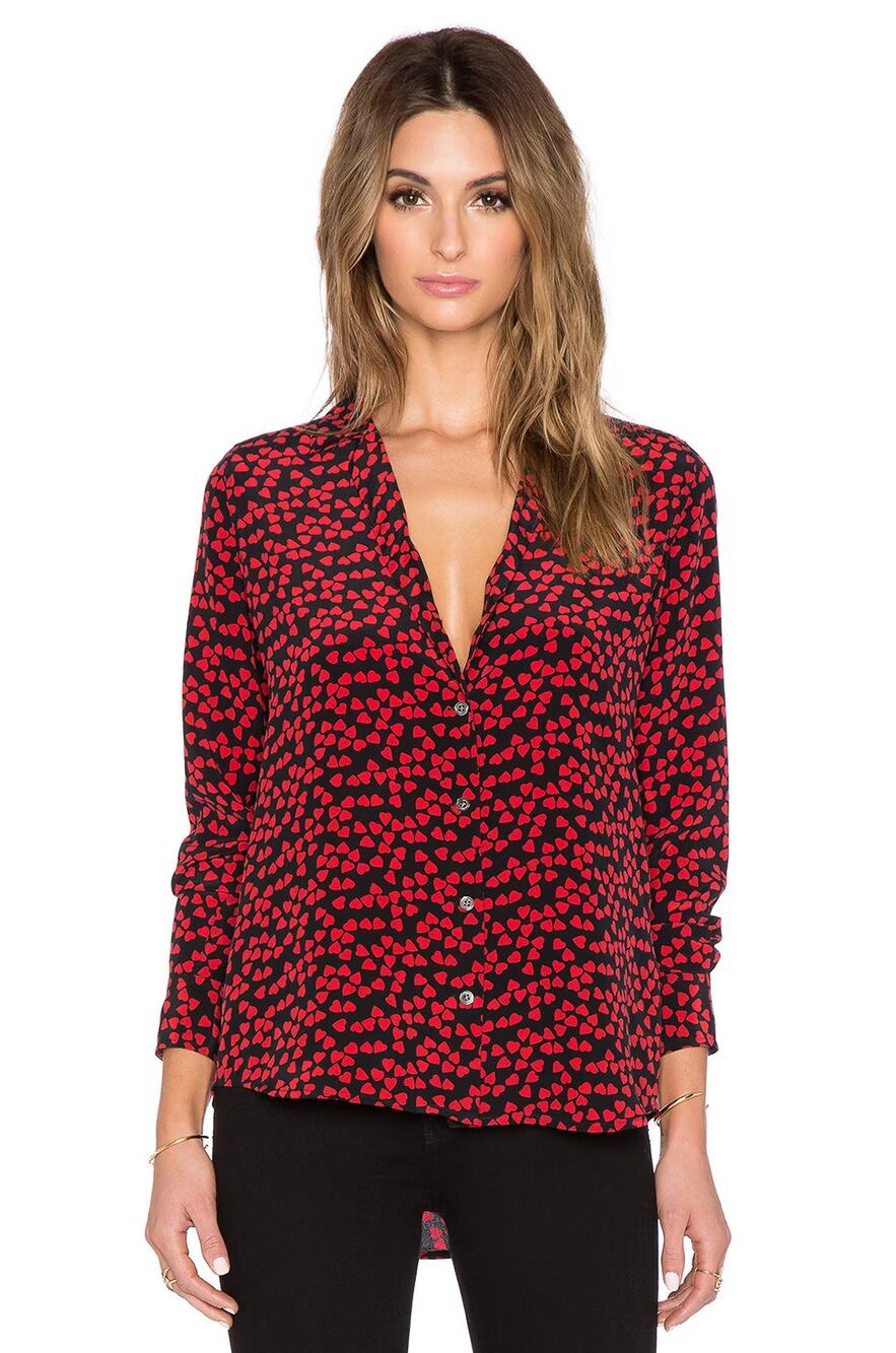 Equipment Endless Heart Adalyn Button Up Top Silk Cherry Red Size XS